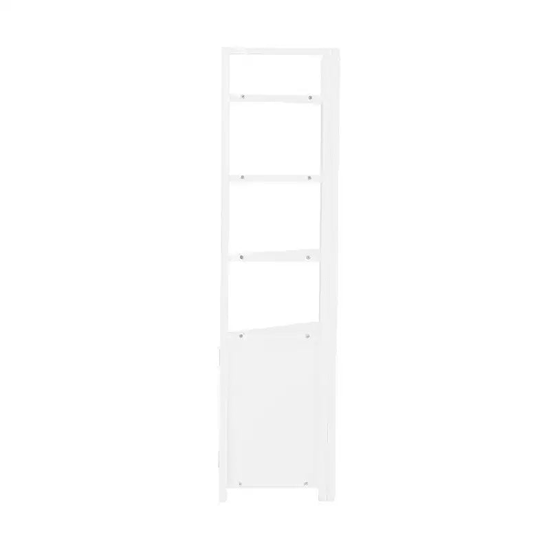 Meuble d'angle de rangement blanc avec deux portes et des étagères ouvertes