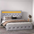 Bed Frame with Lights Headboard, Bed Frame with Fast-Charging USB Port, Upholstered Platform Bed Frame, No Box Spring Needed