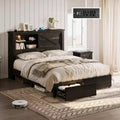 AMERLIFE 47.2 H Bed Frame with Bookcase Headboard, Charging Station, 2 Drawers