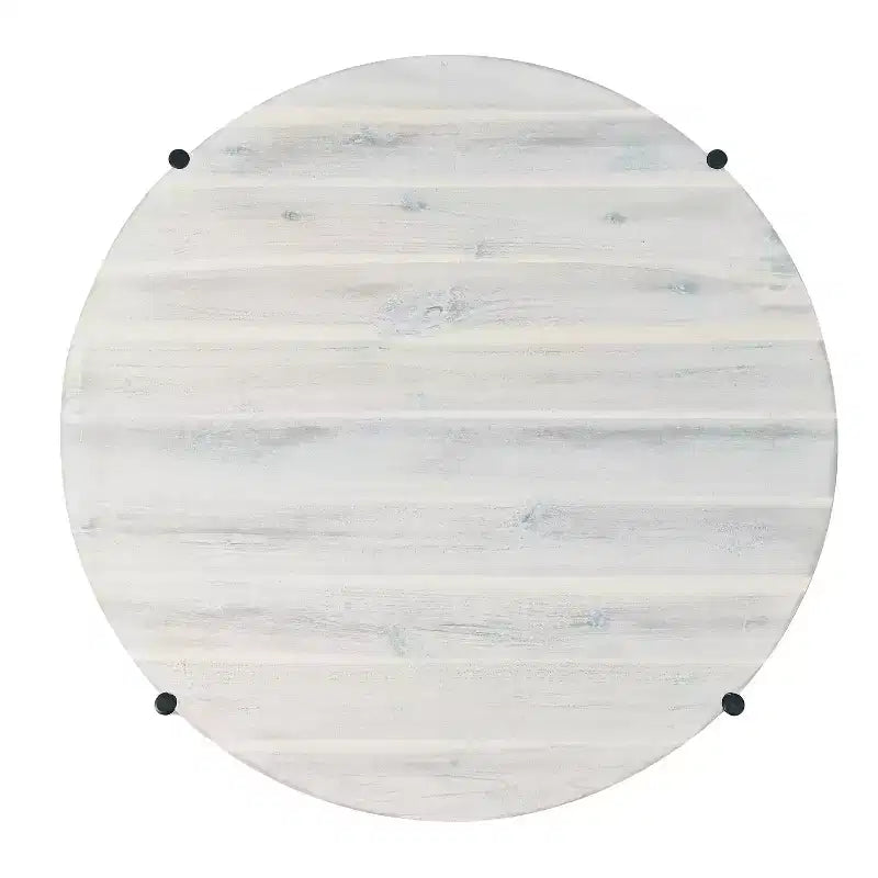 Table basse ronde moderne en bois d'acacia et jacinthe d'eau avec panier de rangement, style côtier