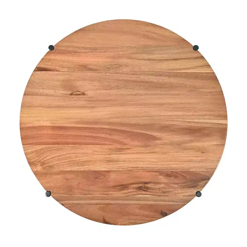 Table basse ronde moderne en bois d'acacia et jacinthe d'eau avec panier de rangement, style côtier