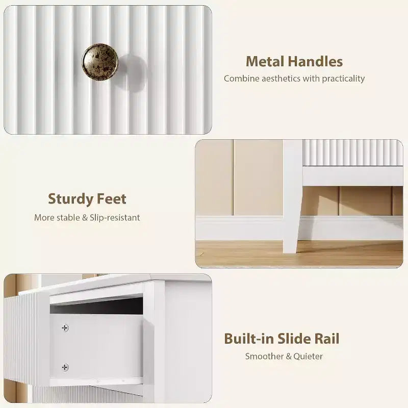 Commode à 3 tiroirs avec façade cannelée – Meuble de rangement en bois pour Chambre, Couloir & Entrée