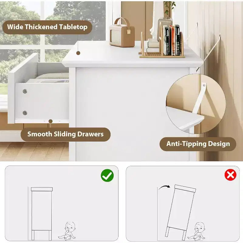 Commode à 3 tiroirs avec façade cannelée – Meuble de rangement en bois pour Chambre, Couloir & Entrée