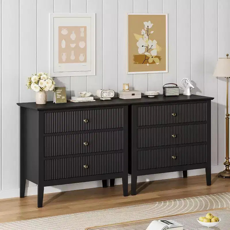 Commode à 3 tiroirs avec façade cannelée – Meuble de rangement en bois pour Chambre, Couloir & Entrée