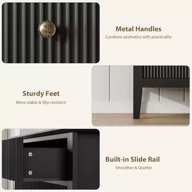 Commode à 3 tiroirs avec façade cannelée – Meuble de rangement en bois pour Chambre, Couloir & Entrée