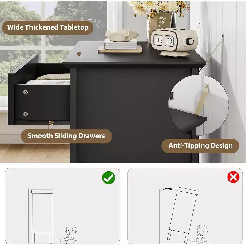 Commode à 3 tiroirs avec façade cannelée – Meuble de rangement en bois pour Chambre, Couloir & Entrée
