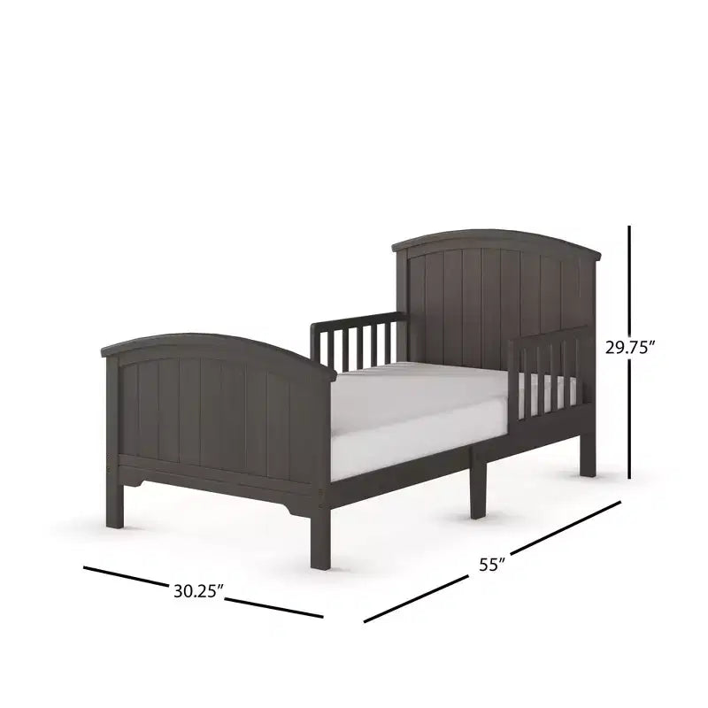 Lit pour tout-petit avec barreaux en arche, bas au sol, en pin