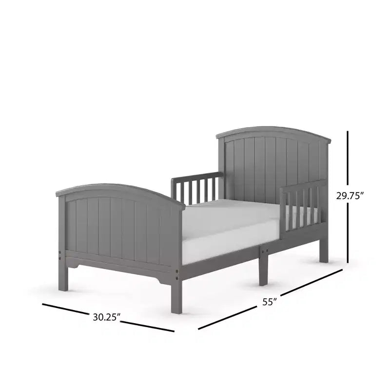 Lit pour tout-petit avec barreaux en arche, bas au sol, en pin