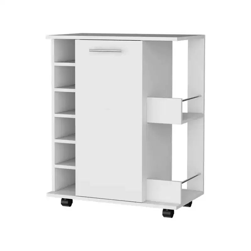HomeRoots White Rolling Bar Cart With Wine Storage