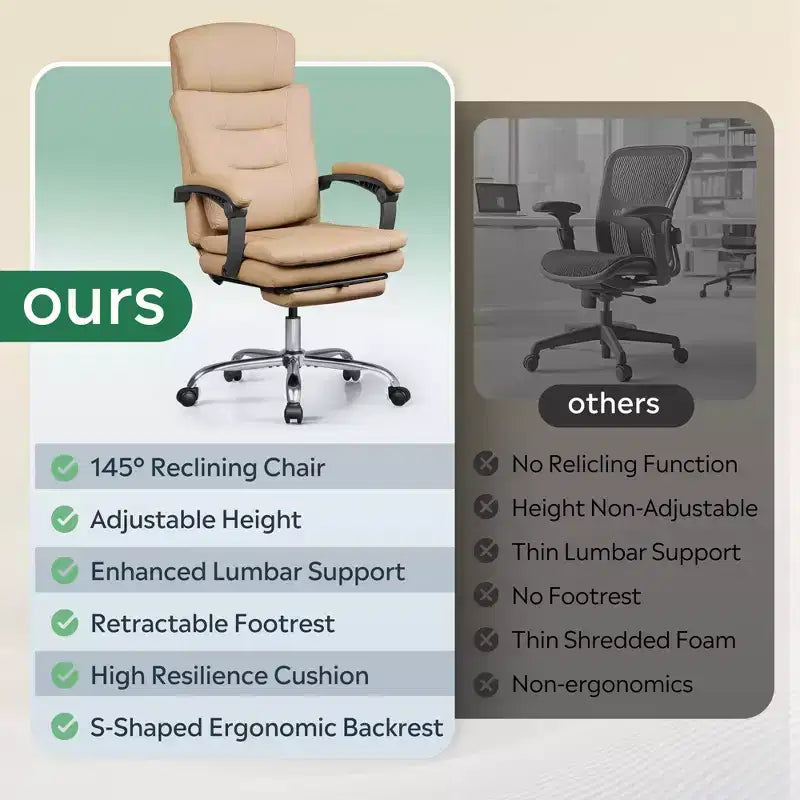 Fauteuil de bureau exécutif en cuir avec repose-pieds, chaise de bureau ergonomique haute résistance à dossier haut, grande taille avec soutien lombaire
