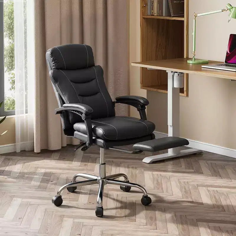 Fauteuil de bureau exécutif en cuir avec repose-pieds, chaise de bureau ergonomique haute résistance à dossier haut, grande taille avec soutien lombaire