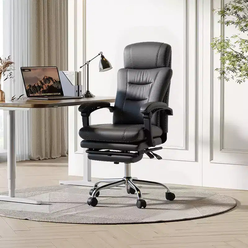 Fauteuil de bureau exécutif en cuir avec repose-pieds, chaise de bureau ergonomique haute résistance à dossier haut, grande taille avec soutien lombaire