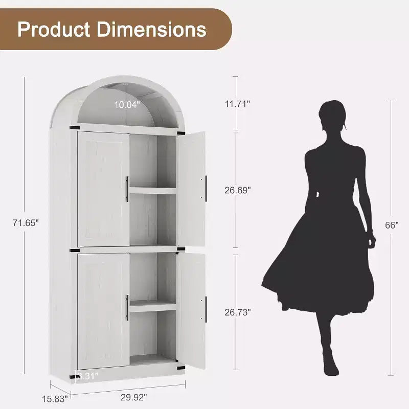 Bibliothèque Arched Farmhouse 7" avec portes en verre/bois - Armoire de rangement à 5 étagères