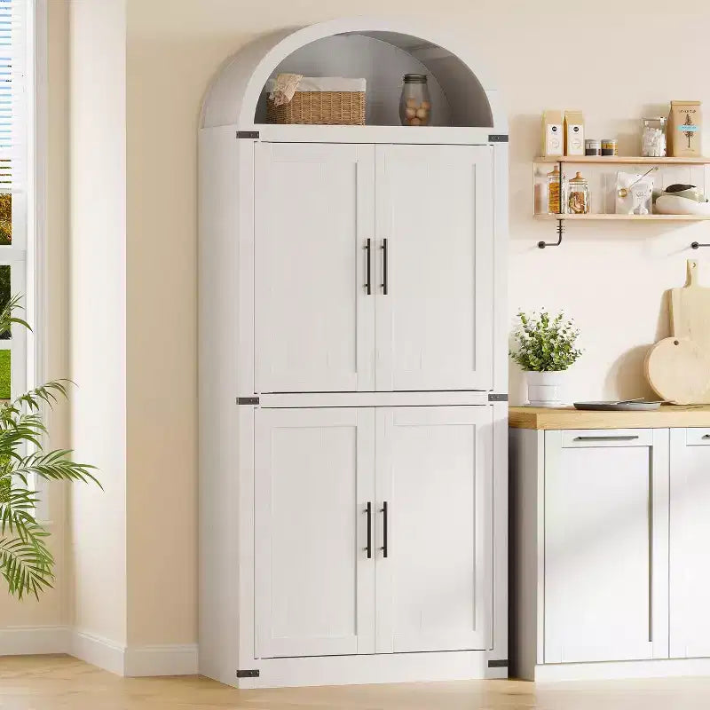 Bibliothèque Arched Farmhouse 7" avec portes en verre/bois - Armoire de rangement à 5 étagères