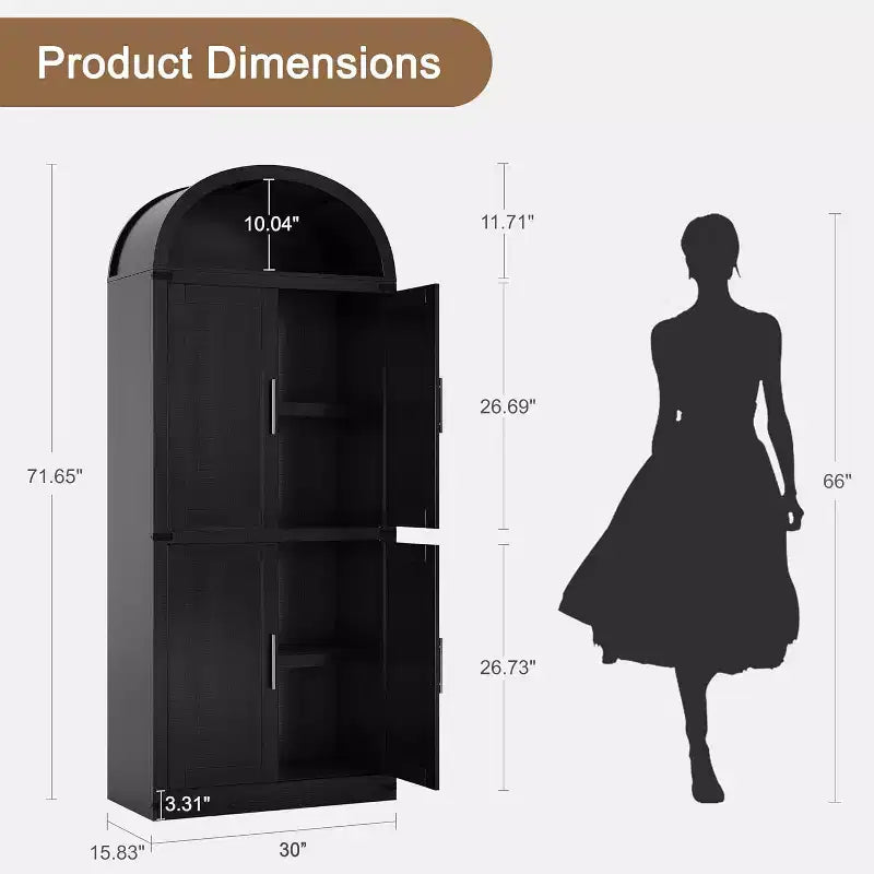 Bibliothèque Arched Farmhouse 7" avec portes en verre/bois - Armoire de rangement à 5 étagères