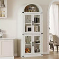 72 Arched Farmhouse Bookshelf - 5 Shelves Tall Wooden Display Cabinet, Glass/Wood Door Storage Cabinet