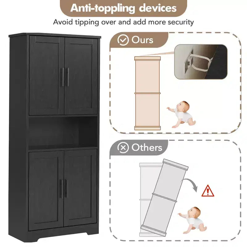 Armoire de cuisine haute de 70 po avec portes et étagères réglables, placard autoportant