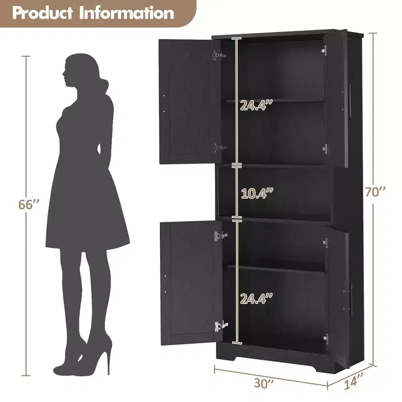 Armoire de cuisine haute de 70 po avec portes et étagères réglables, placard autoportant