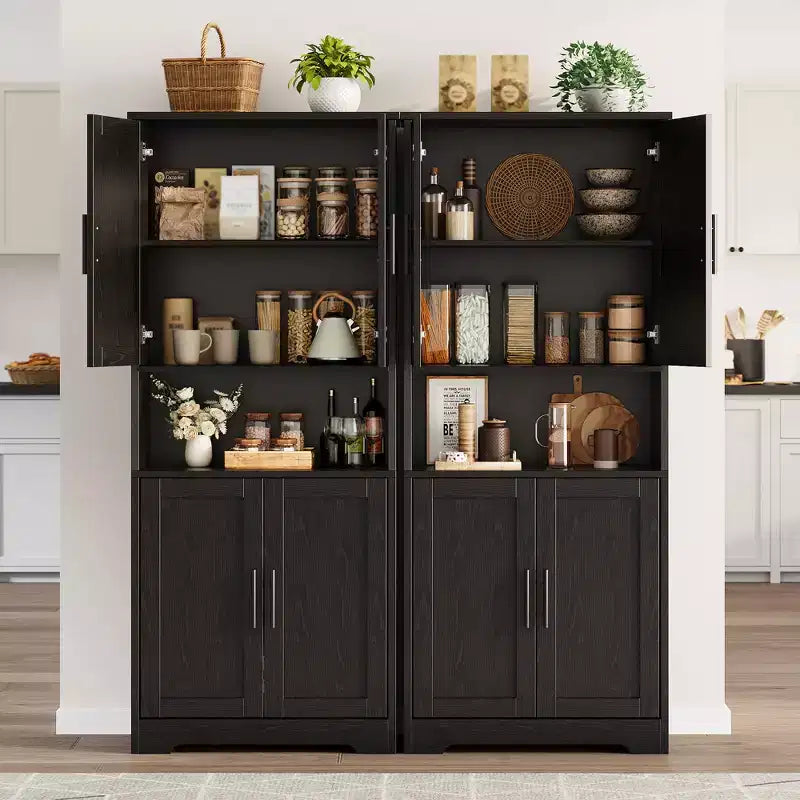 Armoire de cuisine haute de 70 po avec portes et étagères réglables, placard autoportant