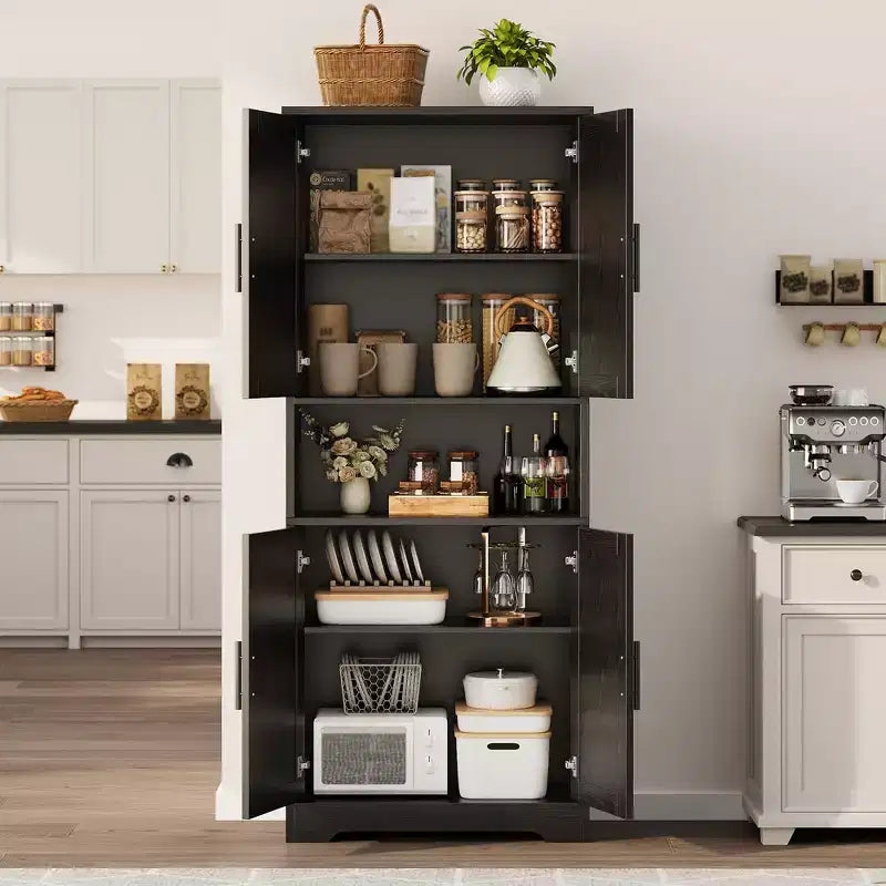 Armoire de cuisine haute de 70 po avec portes et étagères réglables, placard autoportant