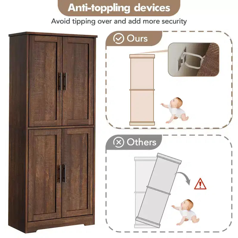 Armoire de cuisine haute de 70 po avec portes et étagères réglables, placard autoportant