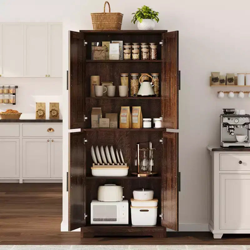 Armoire de cuisine haute de 70 po avec portes et étagères réglables, placard autoportant