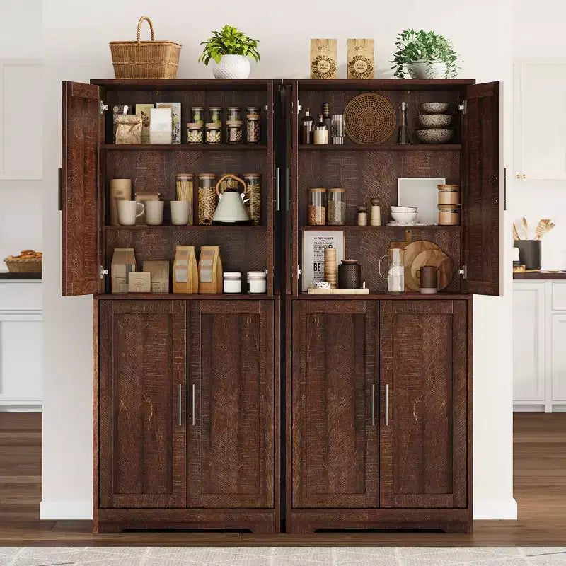Armoire de cuisine haute de 70 po avec portes et étagères réglables, placard autoportant