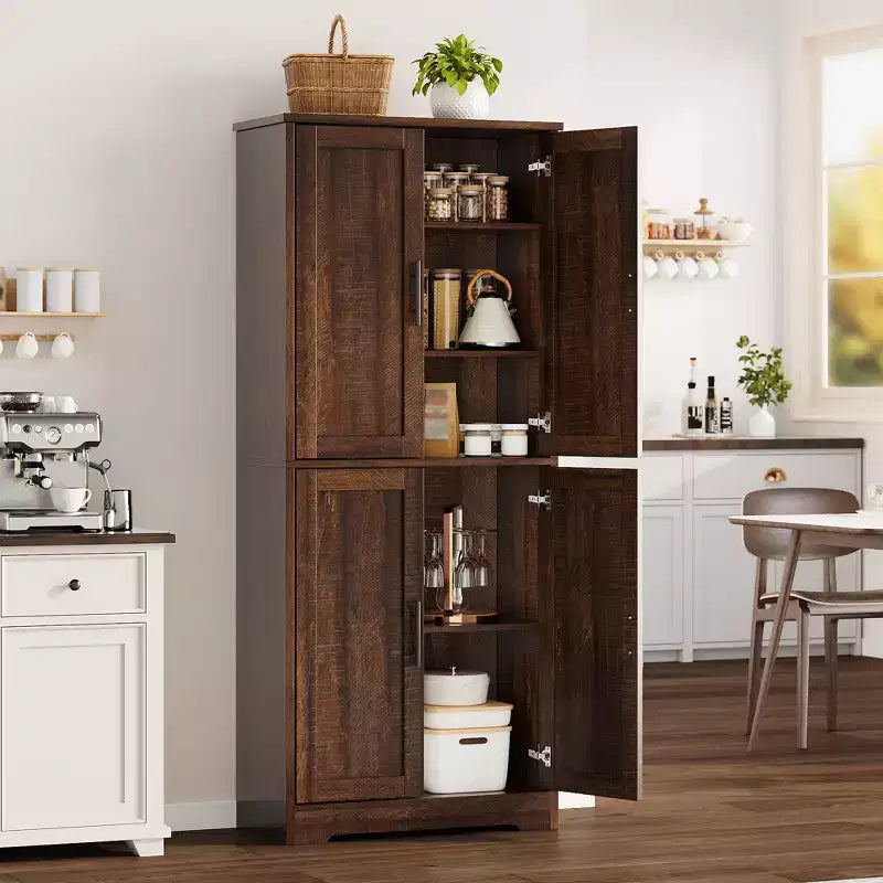 Armoire de cuisine haute de 70 po avec portes et étagères réglables, placard autoportant