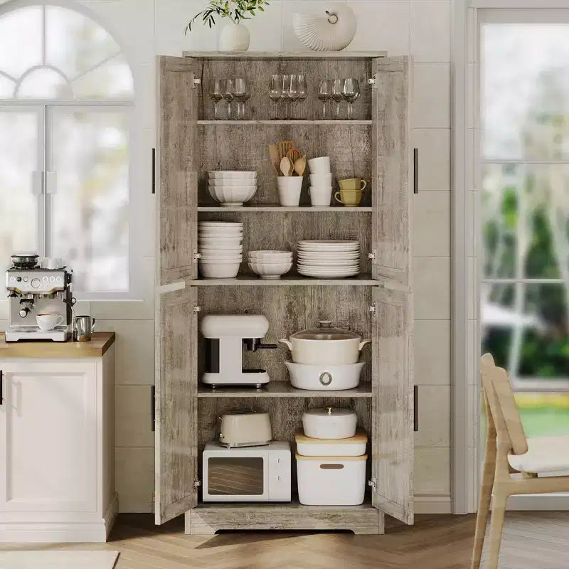 Armoire de cuisine haute de 70 po avec portes et étagères réglables, placard autoportant