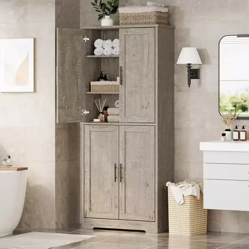 Armoire de cuisine haute de 70 po avec portes et étagères réglables, placard autoportant