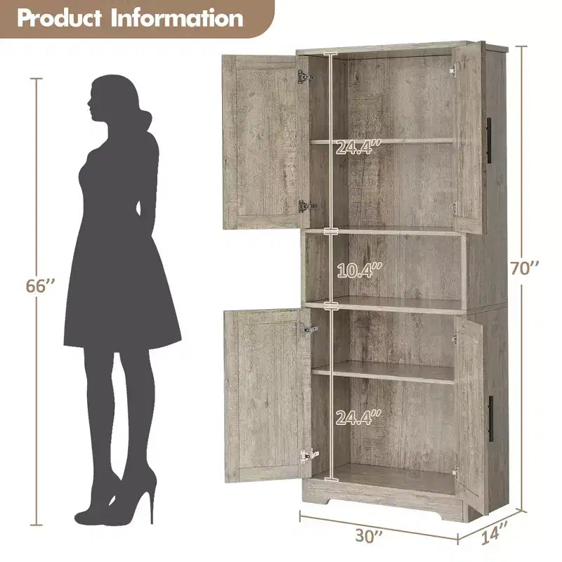 Armoire de cuisine haute de 70 po avec portes et étagères réglables, placard autoportant
