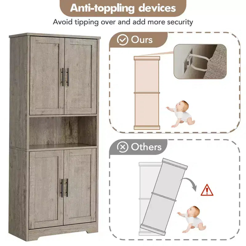 Armoire de cuisine haute de 70 po avec portes et étagères réglables, placard autoportant