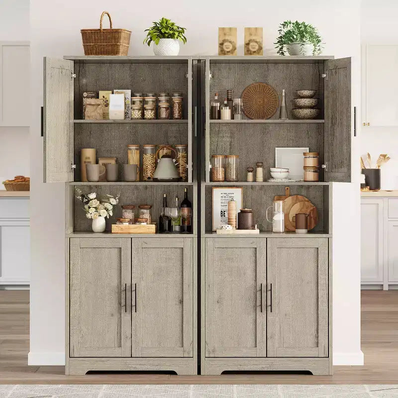 Armoire de cuisine haute de 70 po avec portes et étagères réglables, placard autoportant