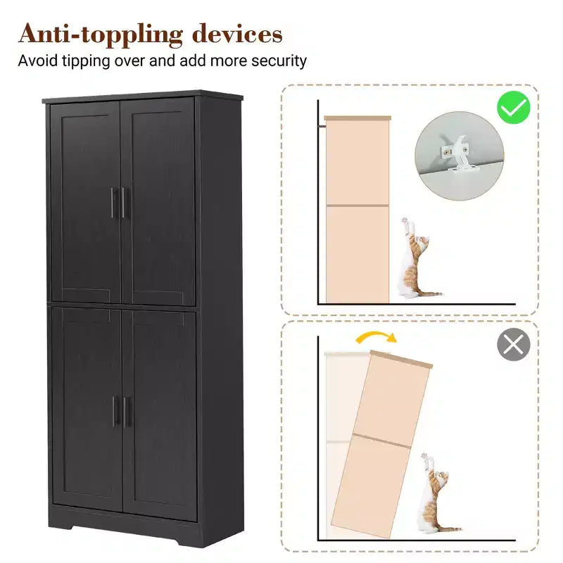 Armoire de cuisine haute de 70 po avec portes et étagères réglables, placard autoportant