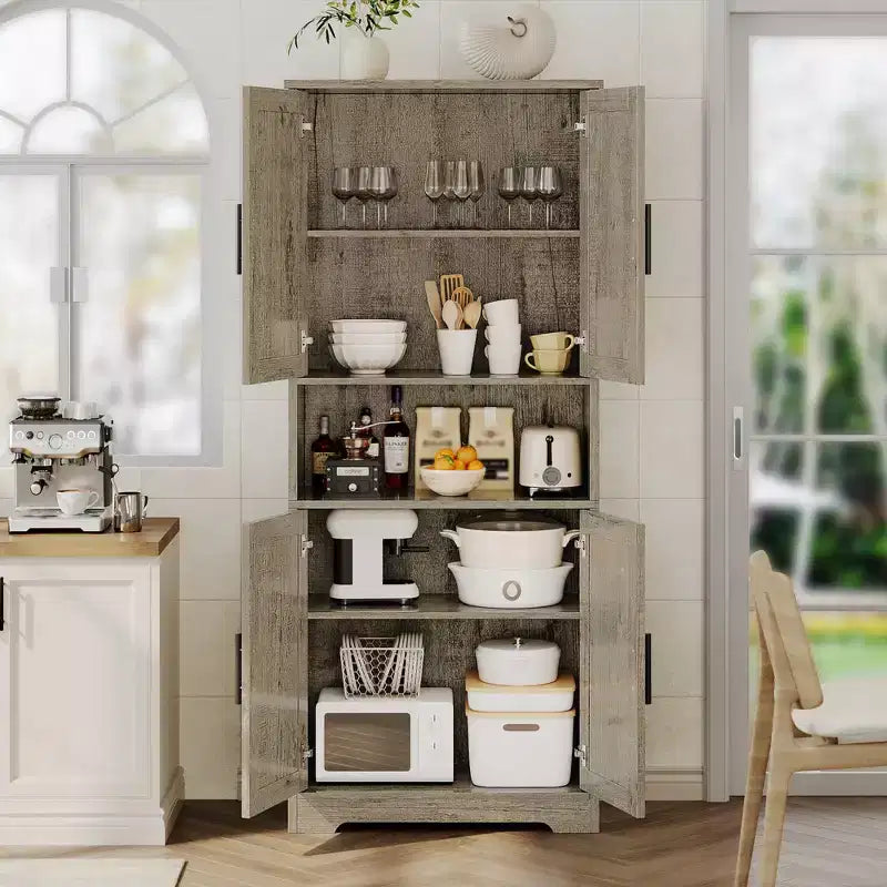 Armoire de cuisine haute de 70 po avec portes et étagères réglables, placard autoportant