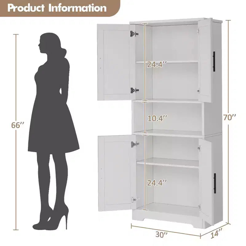 Armoire de cuisine haute de 70 po avec portes et étagères réglables, placard autoportant
