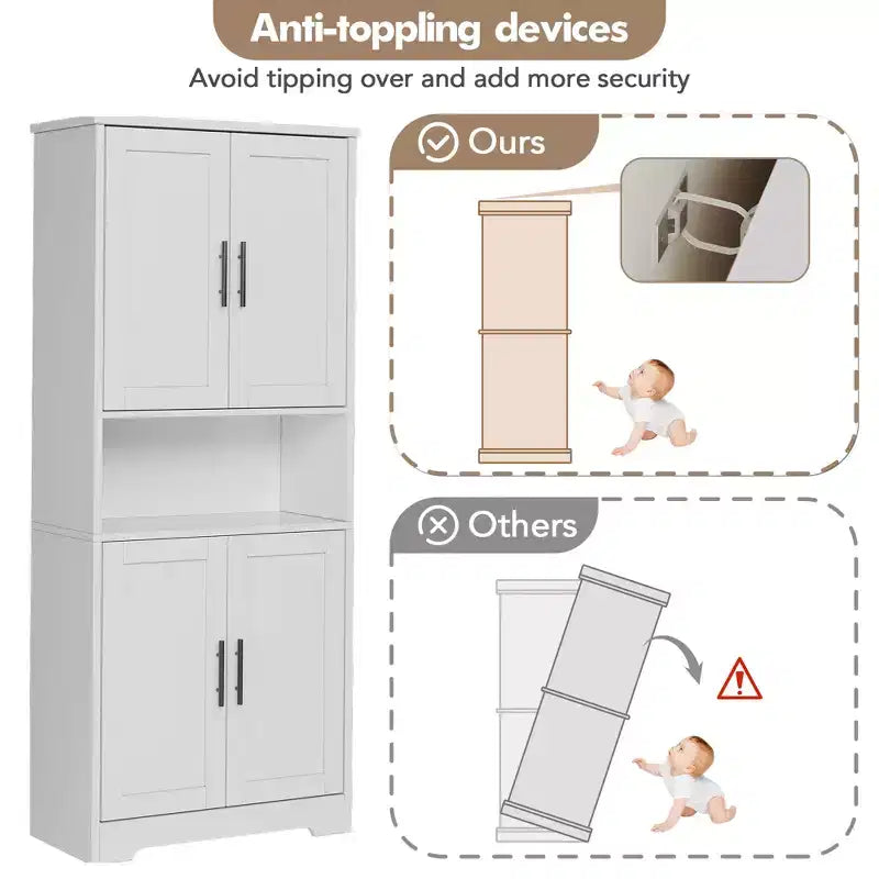 Armoire de cuisine haute de 70 po avec portes et étagères réglables, placard autoportant