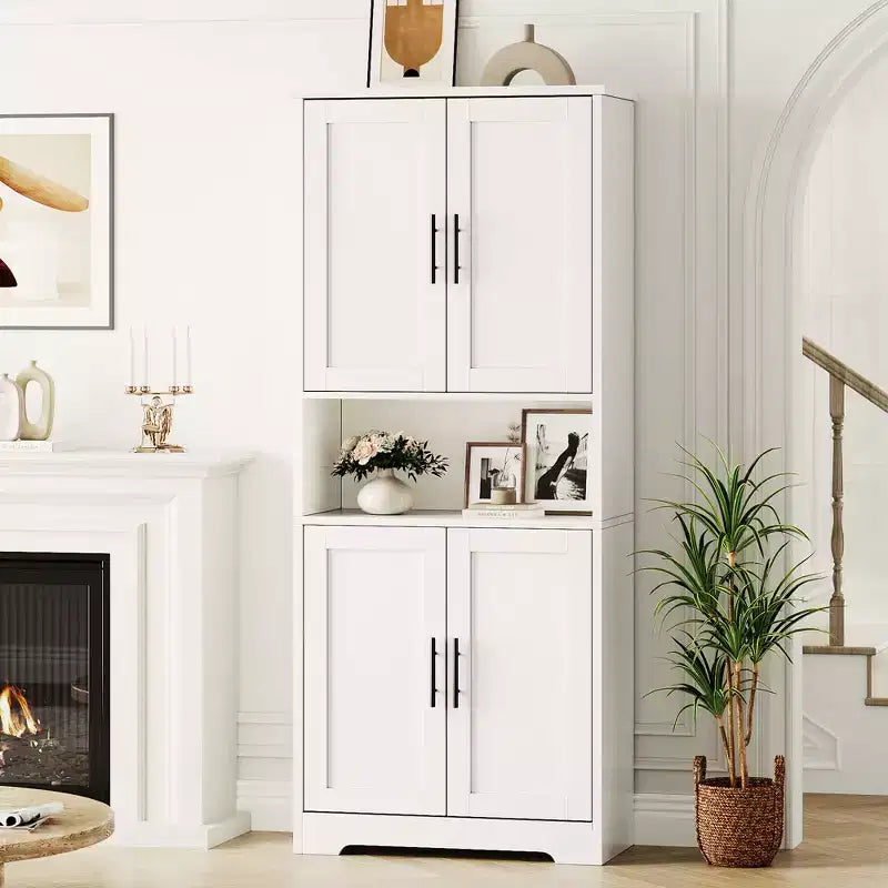 Armoire de cuisine haute de 70 po avec portes et étagères réglables, placard autoportant