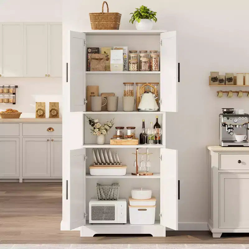 Armoire de cuisine haute de 70 po avec portes et étagères réglables, placard autoportant