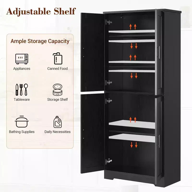 Armoire de cuisine haute de 70 po avec portes et étagères réglables, placard autoportant