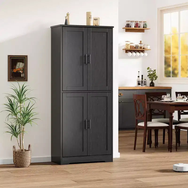 Armoire de cuisine haute de 70 po avec portes et étagères réglables, placard autoportant