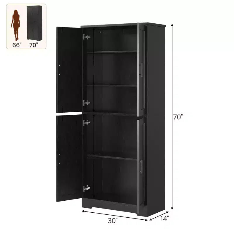 Armoire de cuisine haute de 70 po avec portes et étagères réglables, placard autoportant