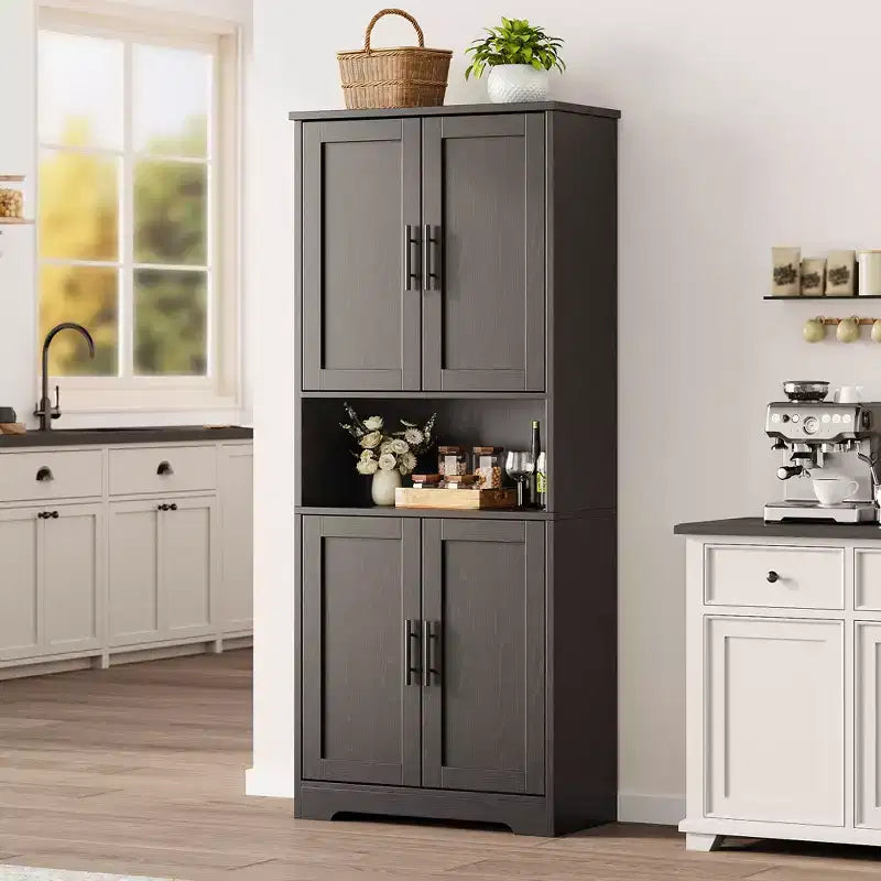 Armoire de cuisine haute de 70 po avec portes et étagères réglables, placard autoportant