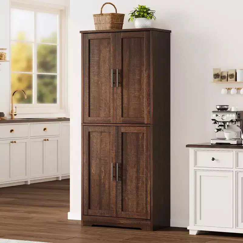 Armoire de cuisine haute de 70 po avec portes et étagères réglables, placard autoportant