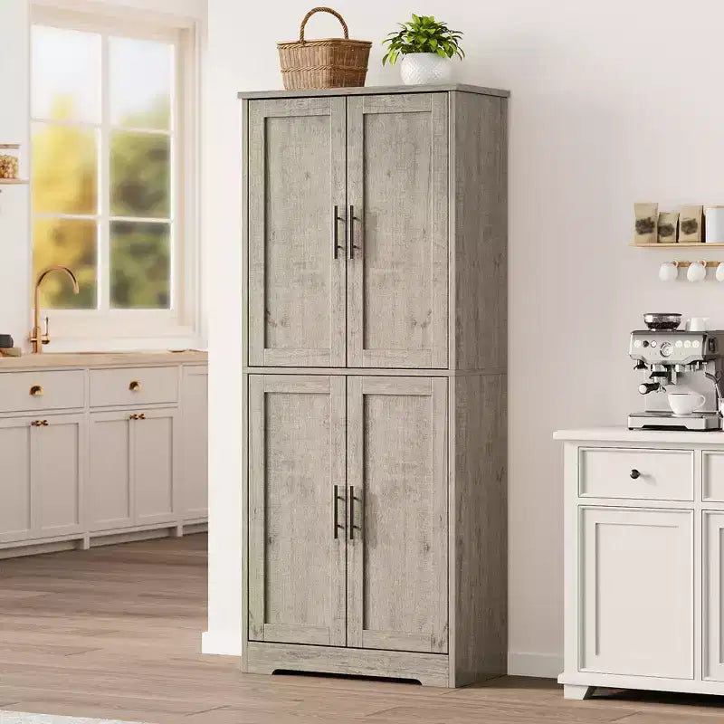 Armoire de cuisine haute de 70 po avec portes et étagères réglables, placard autoportant