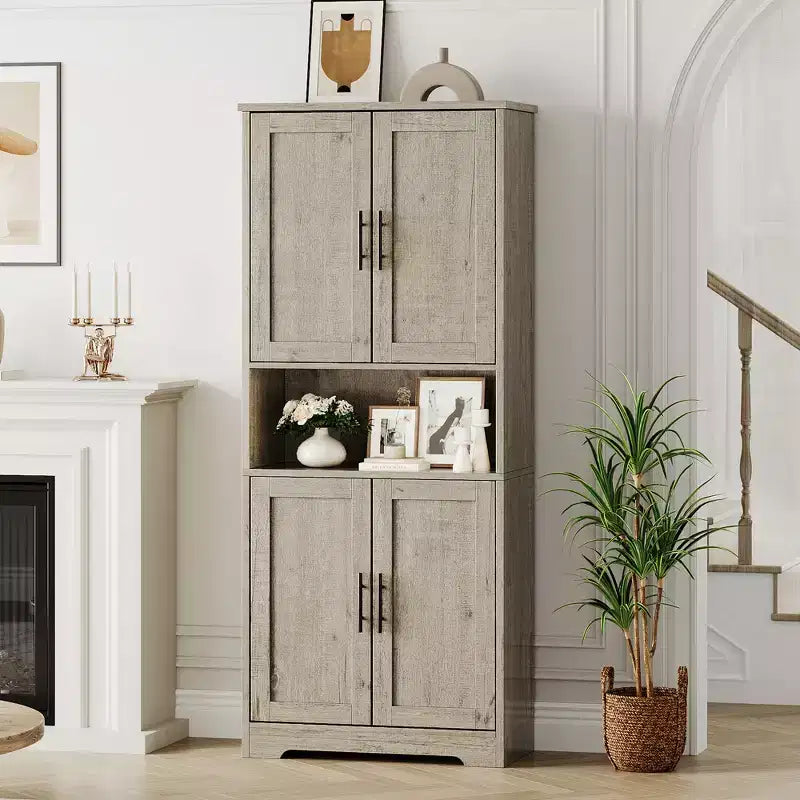 Armoire de cuisine haute de 70 po avec portes et étagères réglables, placard autoportant