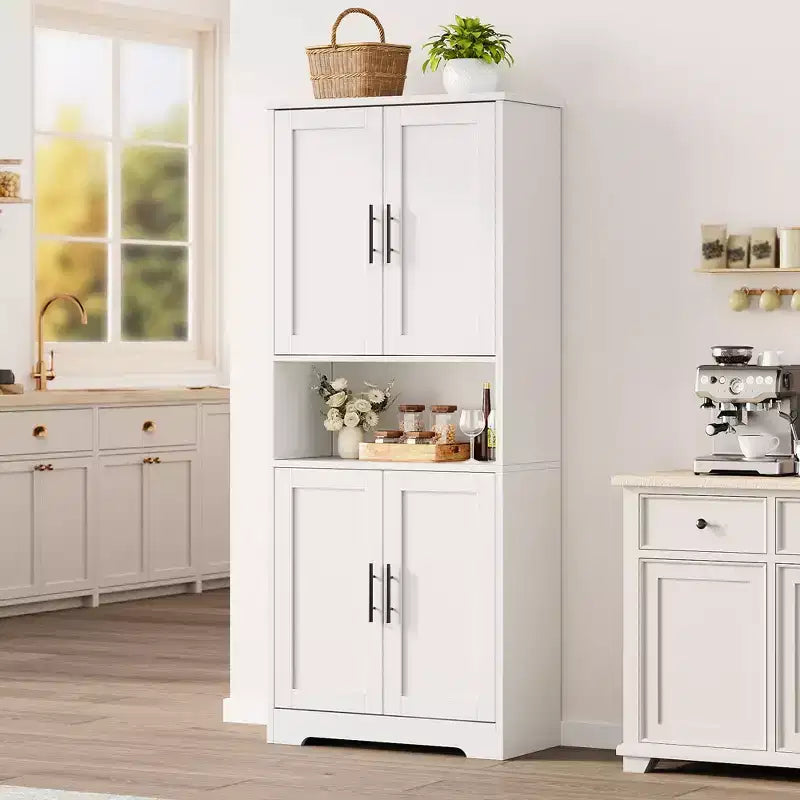 Armoire de cuisine haute de 70 po avec portes et étagères réglables, placard autoportant