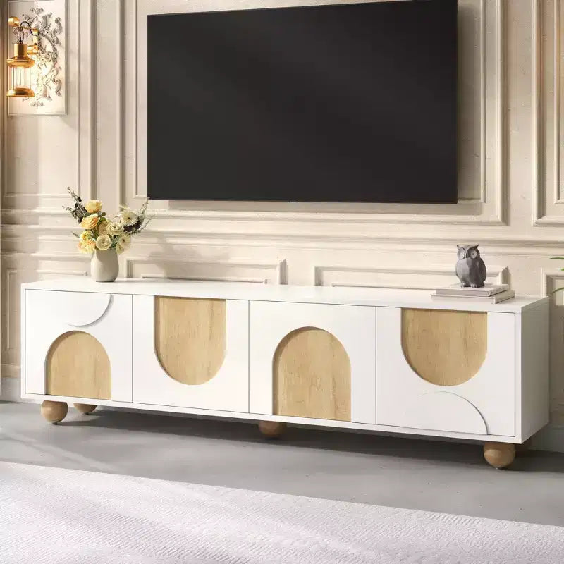 Meuble TV pour téléviseurs jusqu'à 75" - Console média avec portes à fermeture douce et 5 pieds en bois