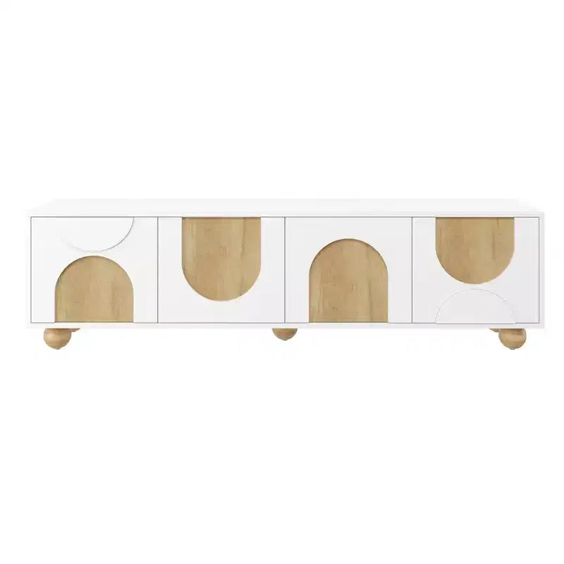 Meuble TV pour téléviseurs jusqu'à 75" - Console média avec portes à fermeture douce et 5 pieds en bois