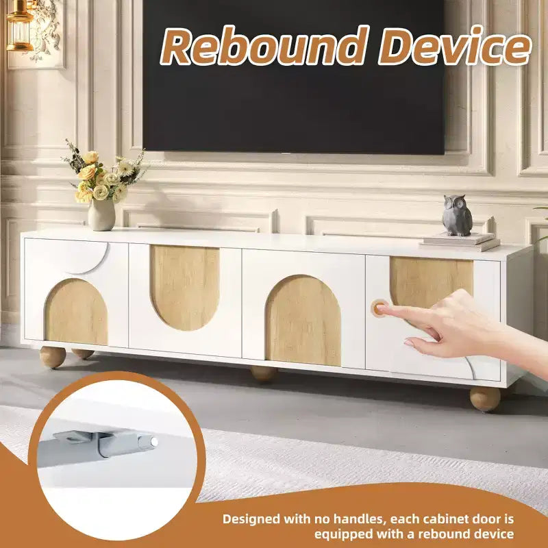 Meuble TV pour téléviseurs jusqu'à 75" - Console média avec portes à fermeture douce et 5 pieds en bois